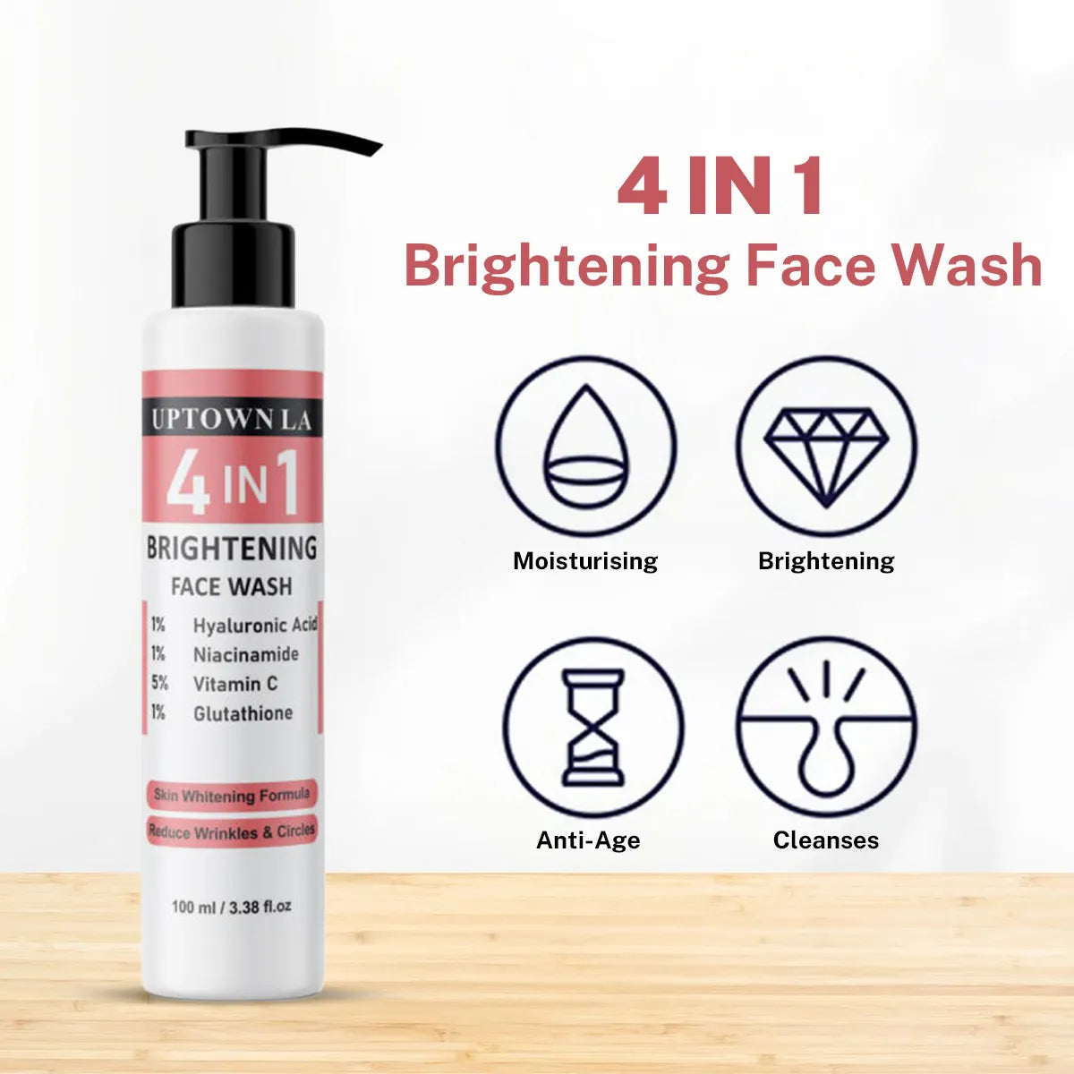UPTOWN LA 4 IN 1 Whitening Face Wash – Brightening & Deep Cleansing Face Wash for Oily, Dry & All Skin Types