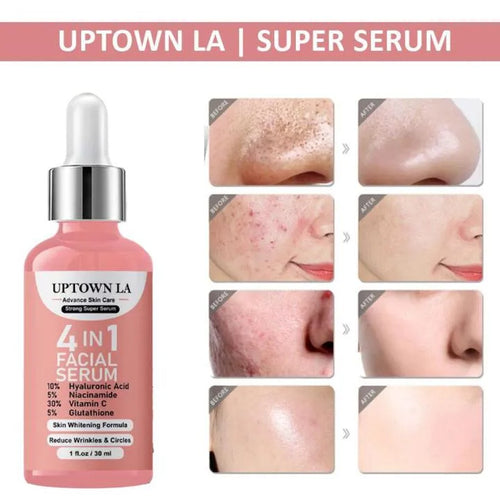 UPTOWN LA 4IN1 Super Skin Glowing Serum 30ml – 5% Niacinamide, 30% Vitamin C, 10% Vitamin E & Hyaluronic Acid | Brightening & Hydrating Face Serum