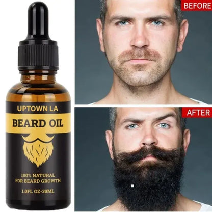 UPTOWN LA Beard Growth Oil for Men – Argan & Geranium Beard Oil for Faster Beard Growth, Softness, Shine & Patchy Beard Care | 30ml