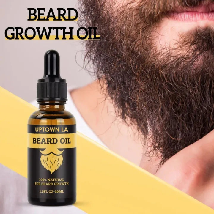 UPTOWN LA Beard Growth Oil for Men – Argan & Geranium Beard Oil for Faster Beard Growth, Softness, Shine & Patchy Beard Care | 30ml